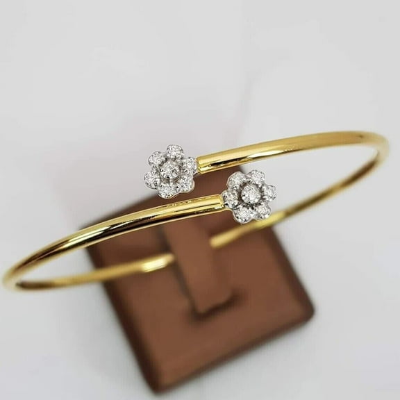 Women's Bangle Bracelet Round Cut 2CT Natural Moissanite in 14K Yellow Gold Plated