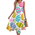 thumbnail image 2 of Minjewel Women's Easter Midi Dress, Round Neck Sleeveless Floral Print Irregular Hem Casual Dress, Spring Church & Garden Party Outfit,Multicolor L, 2 of 8