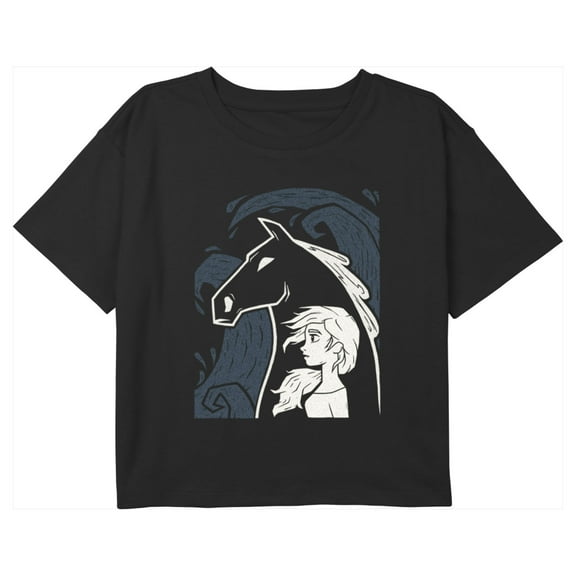 Girl's Frozen 2 Elsa and The Nokk Silhouettes Graphic Cropped T-Shirt Black Large