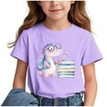 thumbnail image 2 of Frwgonr Little Girl Tops Short Sleeve Girls Casual Shirts Graphic Tops Back of School Clothes Purple, Size 3-15 Years, 2 of 6