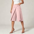 thumbnail image 5 of Qingpeng Womens Wrap Front Tie Waist Culottes High Waist Irregular Overlay Split Wide Leg Dressy Capri Pants Office Business Casual Pants, 5 of 6