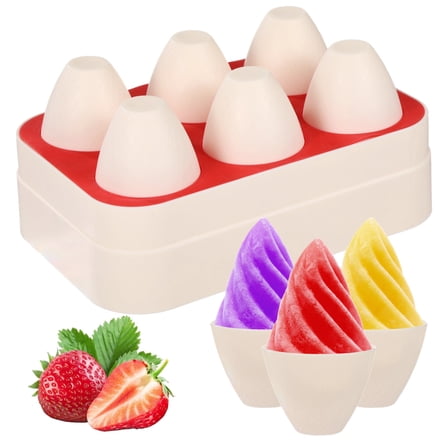 Silicone Popsicle Molds, Cone Shape Ice Pop Mold, 6 Compartment Ice Cream Maker with 6 Popsicle Sticks, Red