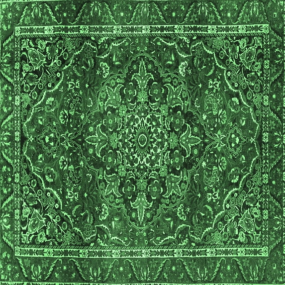 Ahgly Company Indoor Square Persian Emerald Green Traditional Area Rugs, 6' Square