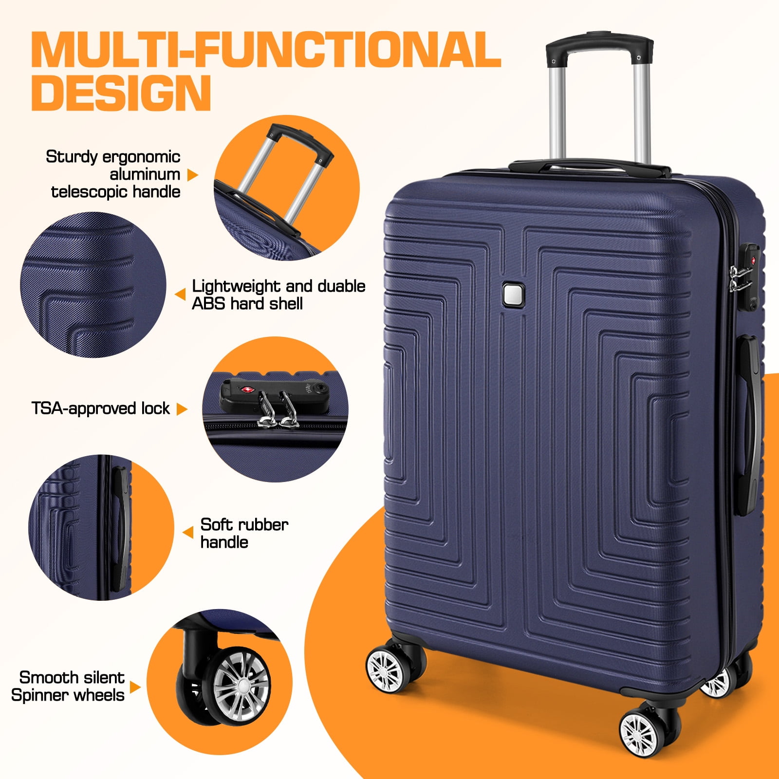 HOTEEL 20/24/28in Luggage Sets 5 Piece, PC Hardshell Suitcase with Spinner Wheels TSA Lock, Lightweight Travel Carry on Luggages with Luggage Bag&Toiletry Bag for Women and Men, Blue