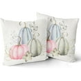 thumbnail image 2 of Fall Blue Pink Pumpkin Pillow Covers 16x16 Set of 2 Watercolor Pumpkins Throw Pillows Autumn Themed Decorations Thanksgiving Decorative Pillowcase Cotton Square Cushion Cover for Couch Sofa Bed, 2 of 6