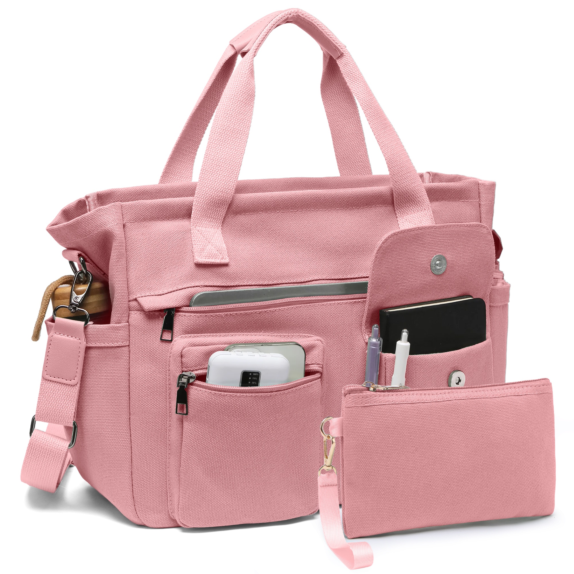 2pcs/set Large Canvas Tote Bag for Women, Laptop Work Bags Crossbody Shoulder Hobo Messenger Handbag Purse Travel Gym Totes