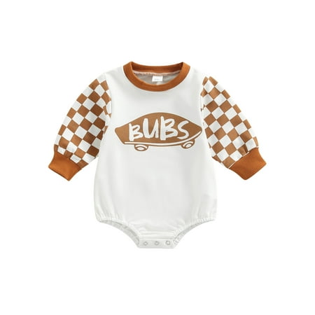 

Calsunbaby Kids Baby Girls Romper Infant Boys Letter Print Patchwork Long Sleeve Jumpsuit One-piece Clothes 6-12 Months