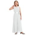 thumbnail image 1 of Riismen Girls Chiffon Overlay Jumpsuit Sleeveless Ruffled Princess Pageant Romper Dressy Wide Leg Long Pants Ivory 12, 1 of 6
