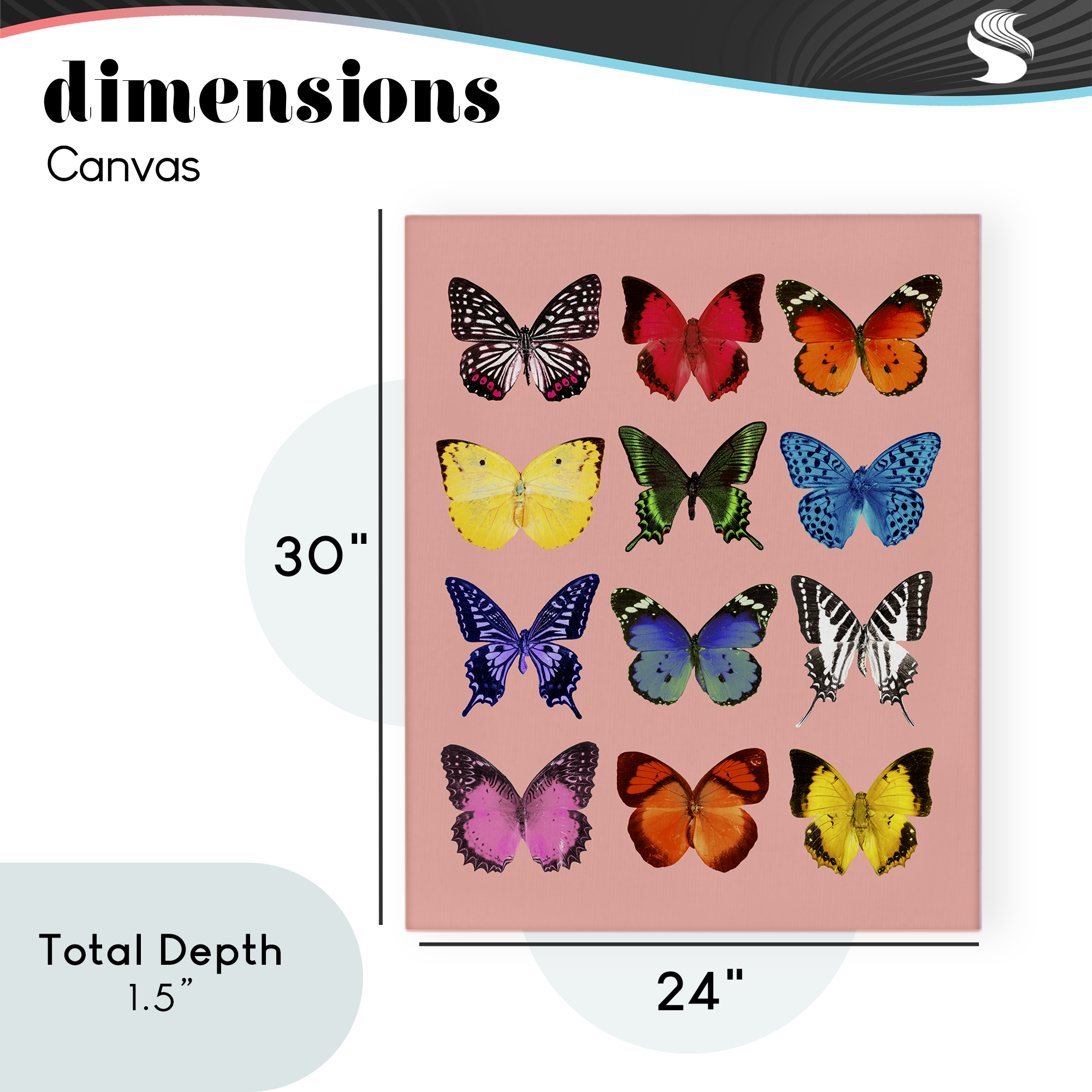 Butterfly Species on Pink Canvas Wall Art, design by LISH Creative