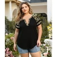 thumbnail image 3 of CASSIE LIZ Womens Plus Size Tops Camo Star Summer Shirt V Neck Short Sleeve Loose Comfy Blouses XL-5XL, 3 of 6