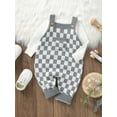thumbnail image 6 of Suealasg Toddler Girls Boys Suspender Overalls Pants 6M 12M 18M 24M Sleeveless Checkerboard Print Knitted One Piece Jumpsuit for Baby Boy Girl, 6 of 9