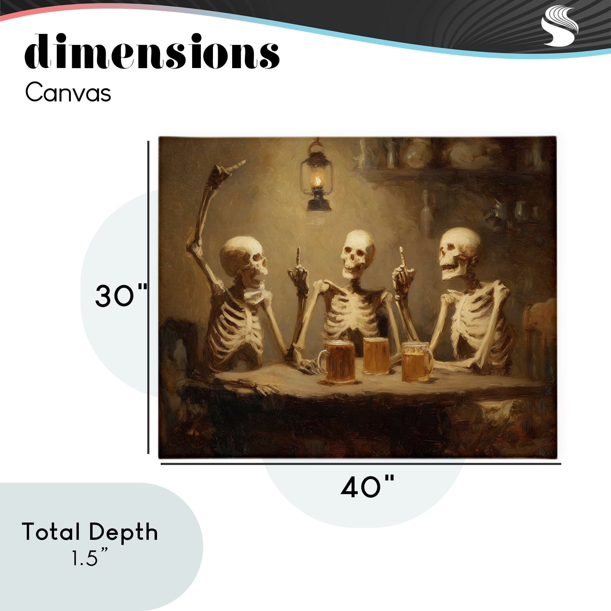 Skeletons Drinking at Tavern Canvas Wall Art, design by Arlington Prints