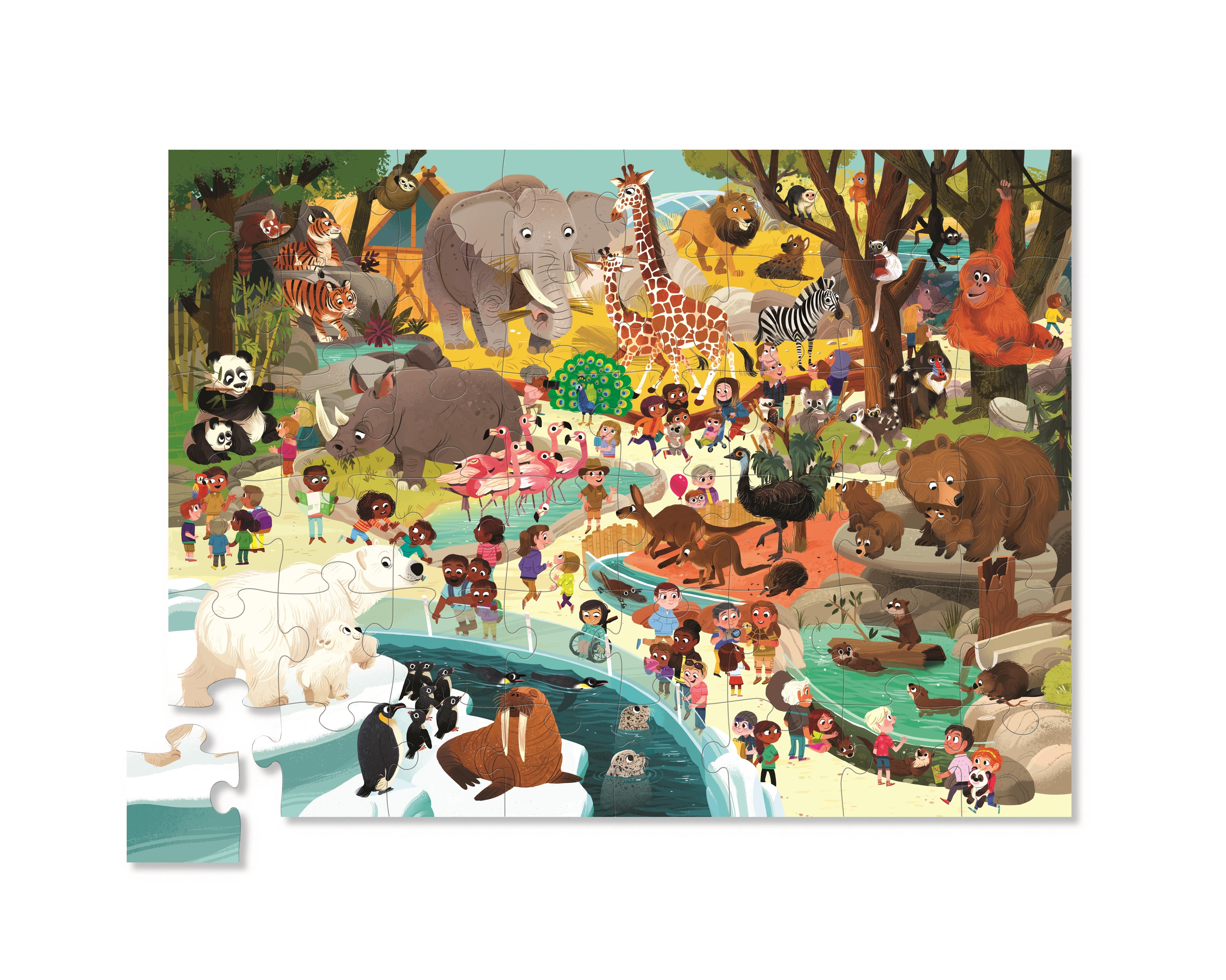 Crocodile Creek 48-Piece Jigsaw Floor Puzzle - Fun Floor Puzzles for Kids Ages 4-8 - Heavy-Duty Shaped Box for Storage - Day at the Zoo - 18 x 24 inches Finished