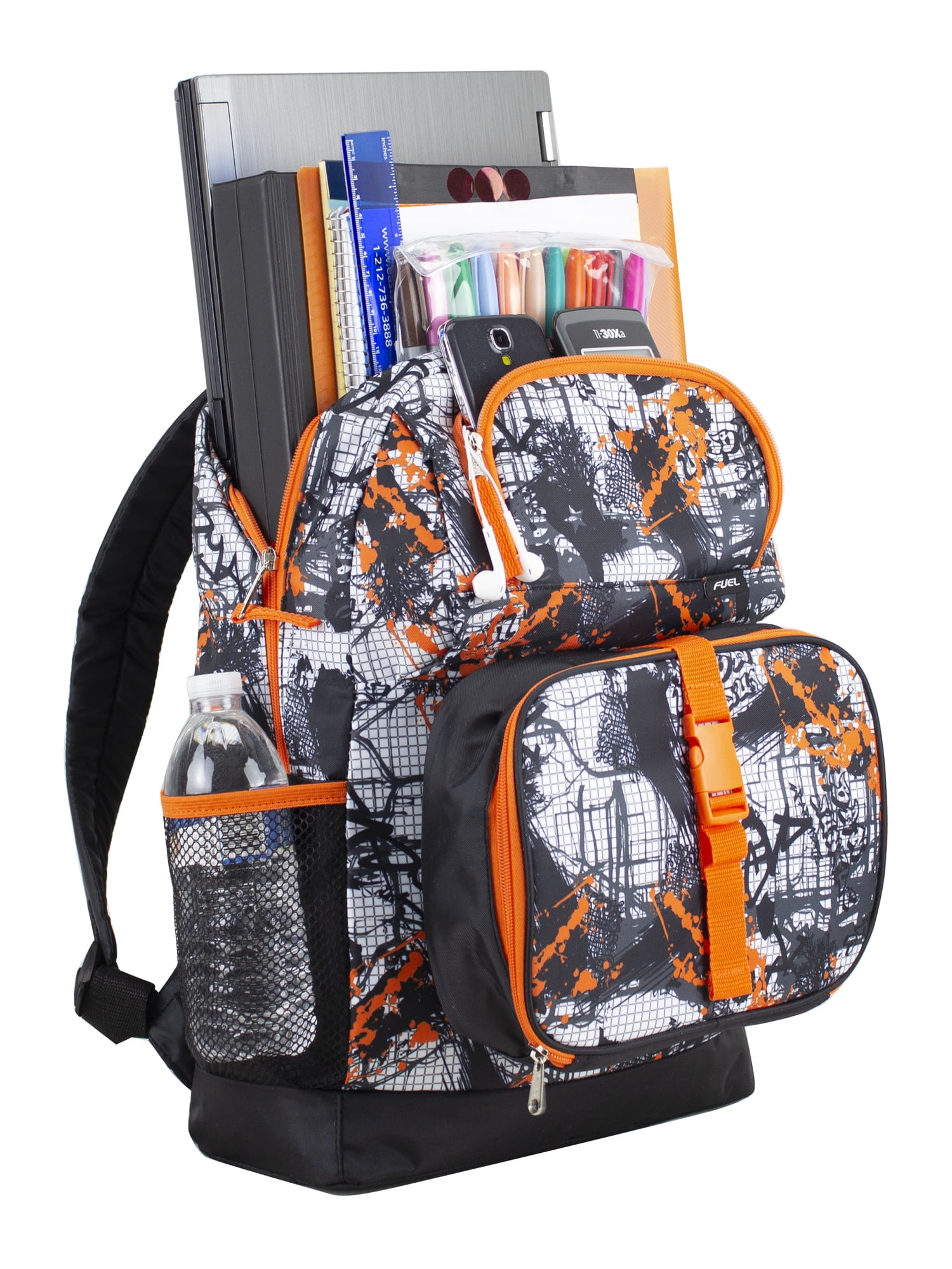Fuel Unisex 4-Piece Combo Backpack with Lunch Box, Storage Case and Shoe Pouch, Urban Grid