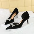 thumbnail image 3 of Zapatos de tacón alto para banquetes de mujer, de gamuza, con punta estrecha, de boca poco profunda, de metal, huecos en los laterales, con diamantes de agua, 3 of 5