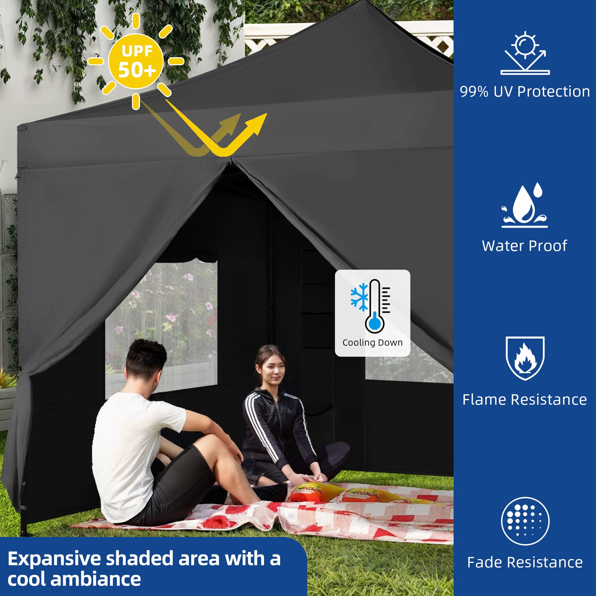 Uforic 10x10ft Outdoor Pop Up Canopy Tent with 4 Removable Sidewalls - Black