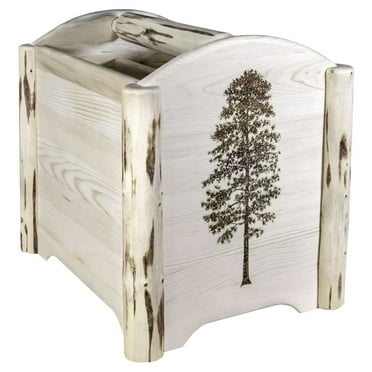 Montana Collection Magazine Rack w/ Laser Engraved Pine Design, Ready to Finish