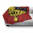 thumbnail image 3 of Hip Hop Soft Flannel Fleece Throw Blanket, Funky Graphic Hip Hop Font with Urban Downtown Skyline Illustration, Cozy Plush for Indoor and Outdoor Use, 60" x 80", Vermilion Yellow, by Ambesonne, 3 of 6