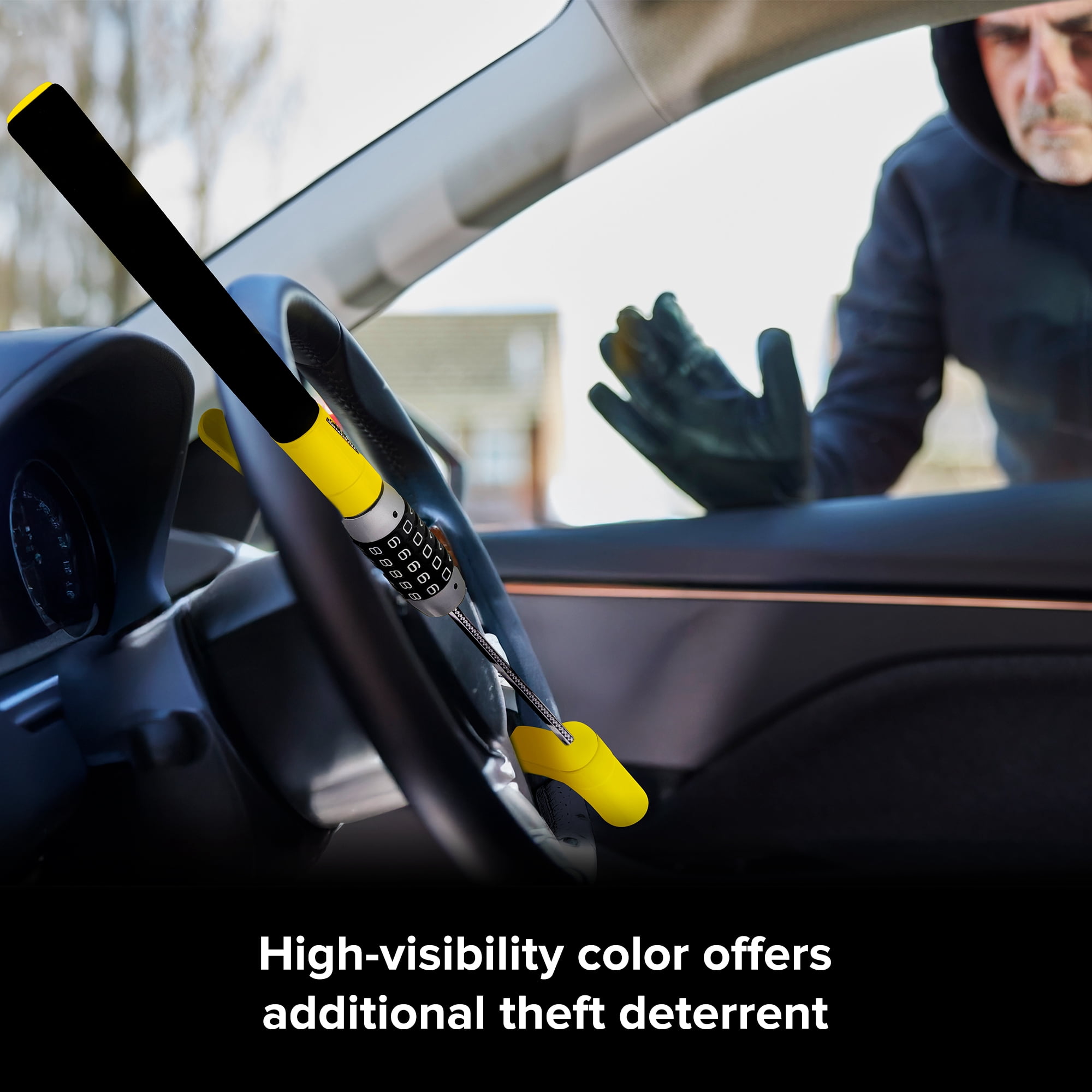 Armor All Combination Steering Wheel Lock, Keyless 5-Digit Anti-Theft Car Security Bar, Universal Fit for Cars, SUVs, Vans & Trucks, Yellow