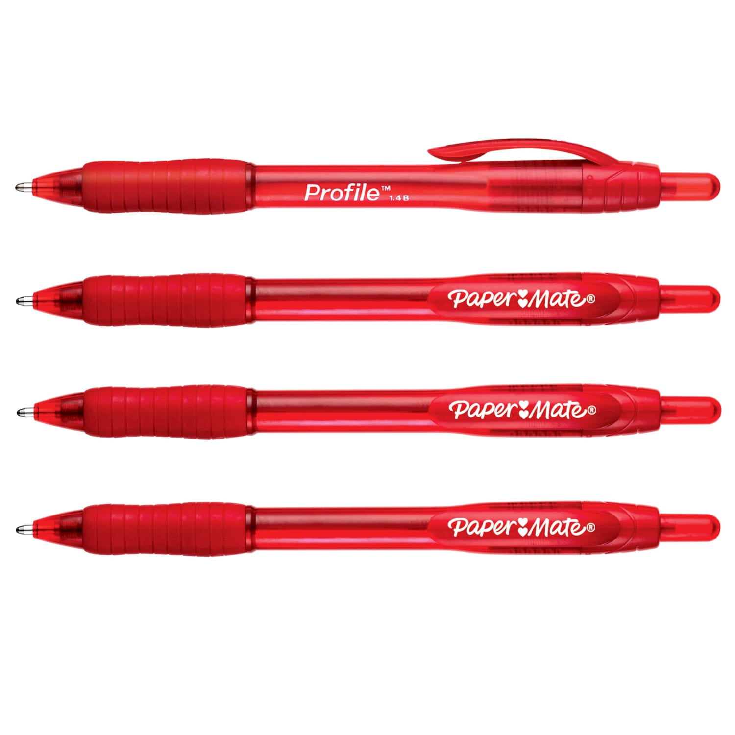 Paper Mate Profile Retractable Ballpoint Pens, Bold Point (1.4mm), Red, 4 Count