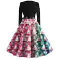 thumbnail image 4 of Christmas Dresses for Women Women's Casual Fashion Long Sleeve Christmas Graphic Printed Vintage Long Dresses with Square Neck for Holiday Party,Green,2XL, 4 of 5