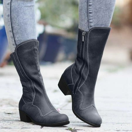 

Womens Ladies Squared Heels Zip Up Round Toe Combat Boots Shoes For Womens Note Please Buy One Or Two Sizes Larger