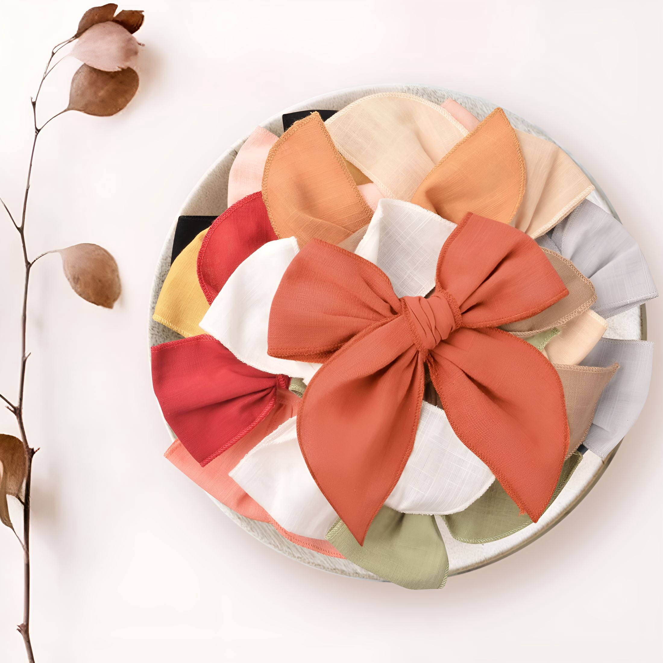 TUWAFE Girls Hair Bows Cotton Linen Alligator Hair Clips Or Little Girls Toddlers Kids Neutral Handmade Hair Accessories-5.5” Bow
