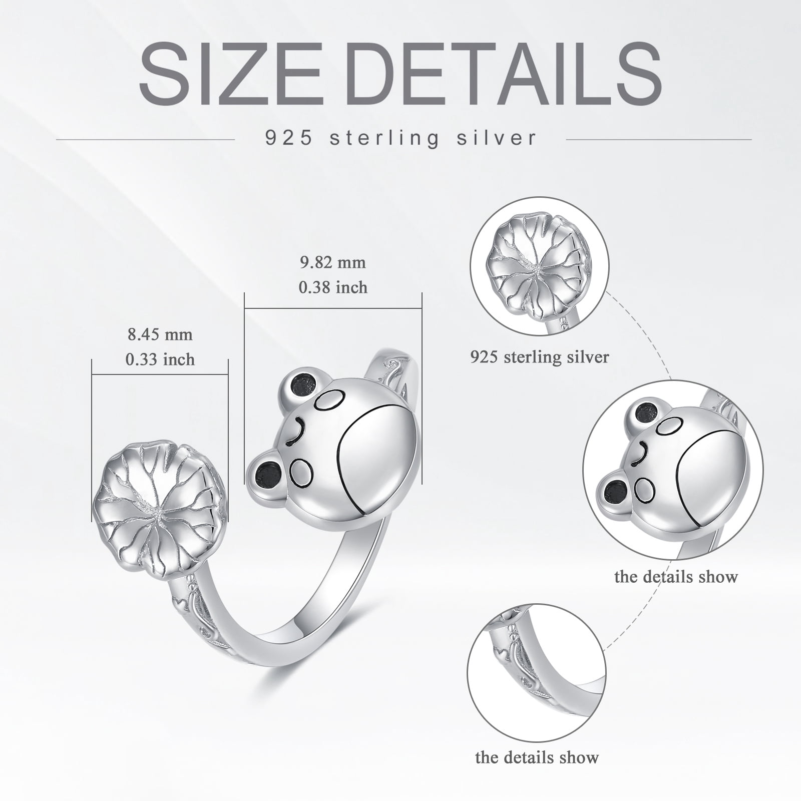 YAFEINI Frog Fidget Spinner Ring Sterling Silver Adjustable Frog Ring Anti Stress Jewelry Gift for Women