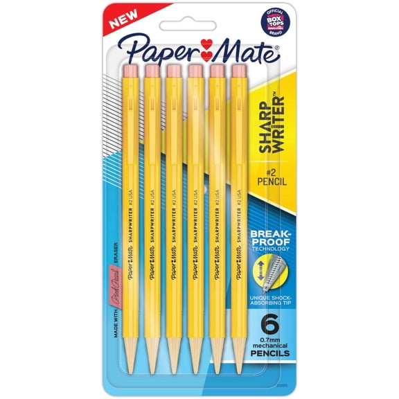 (2 Pack) Paper Mate SharpWriter Mechanical Pencils, 0.7mm, HB #2, Yellow, 6 Count