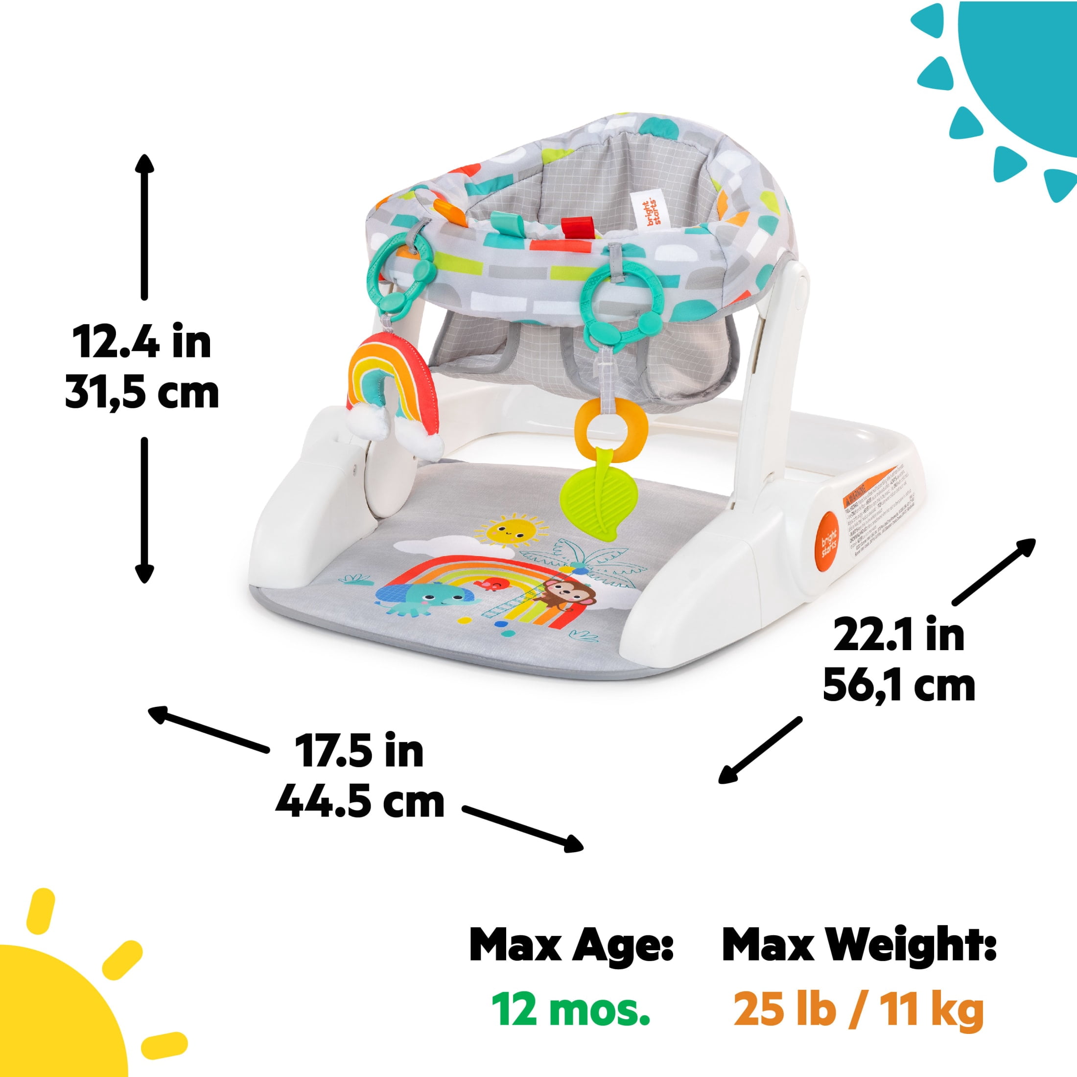 Bright Starts Learn-to-Sit 2-Position Floor Seat - Playful Paradise, Unisex, Infant