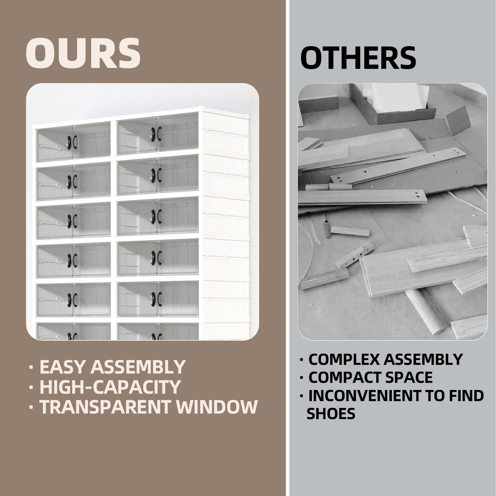 9 Tiers 2 Row Foldable Shoe Rack, Transparent Shoe Boxes with Magnetic Double Doors