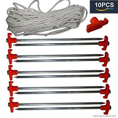 Galvanized Non-Rust Stakes Pegs for Pop Up Canopy Camping Tent 10 Pcs Tent Stakes with 4Pcs 10ft Ropes /& 1 PVC Top Hiking Bonus 4 Ropes 10FT Length