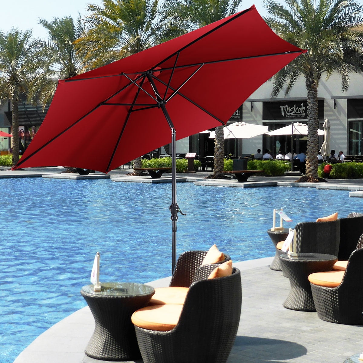 9ft Patio Umbrella Market Steel Tilt W Crank Outdoor Yard Garden Tan 9ft Patio Umbrella Market Steel Tilt W