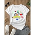 thumbnail image 1 of Camiseta gráfica de regreso a clases para niñas. Tejido de punto suave para el primer día de clases, aula, ropa informal. Para todas las estaciones. Cuello redondo, diseño divertido, transpirable., 1 of 6
