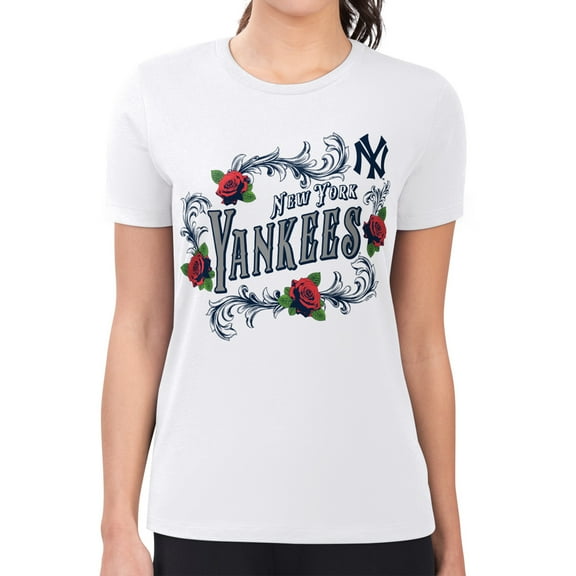 Women's G-III 4Her by Carl Banks  White New York Yankees Super-Slim Fit Lightweight Retro Roses T-Shirt