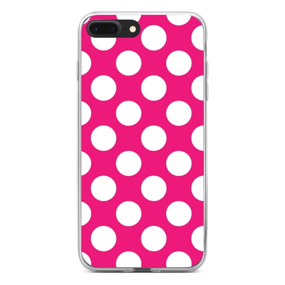 DistinctInk Clear Shockproof Hybrid Case for iPhone 7 PLUS / 8 PLUS (5.5" Screen) - TPU Bumper, Acrylic Back, Tempered Glass Screen Protector - White & Hot Pink Polka Dots