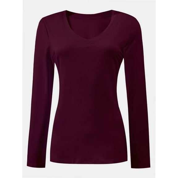 Women Shirts V Neck Long Sleeve Tops T-Shirt Basic Tees