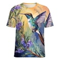 thumbnail image 5 of Flower Hummingbird Womens Tops Women's Fashion Casual Short Sleeve Flower Print Round Neck Pullover Top Blouse, 5 of 6