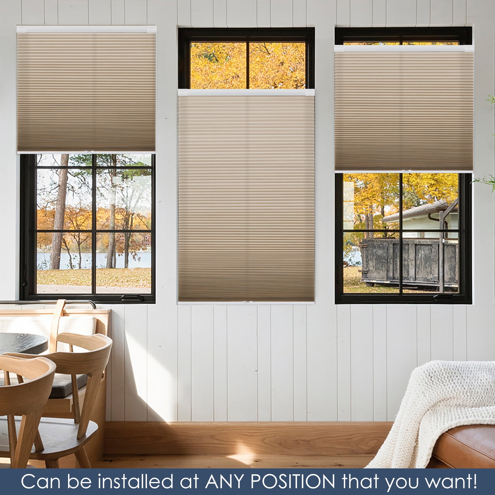 Keego No Drilling Cordless Cellular Shades Honeycomb Window Blinds Easy Installation Heat Insulating Noise Reducing Curtains Semi-Blackout Khaki, 57.5"w x 60"h