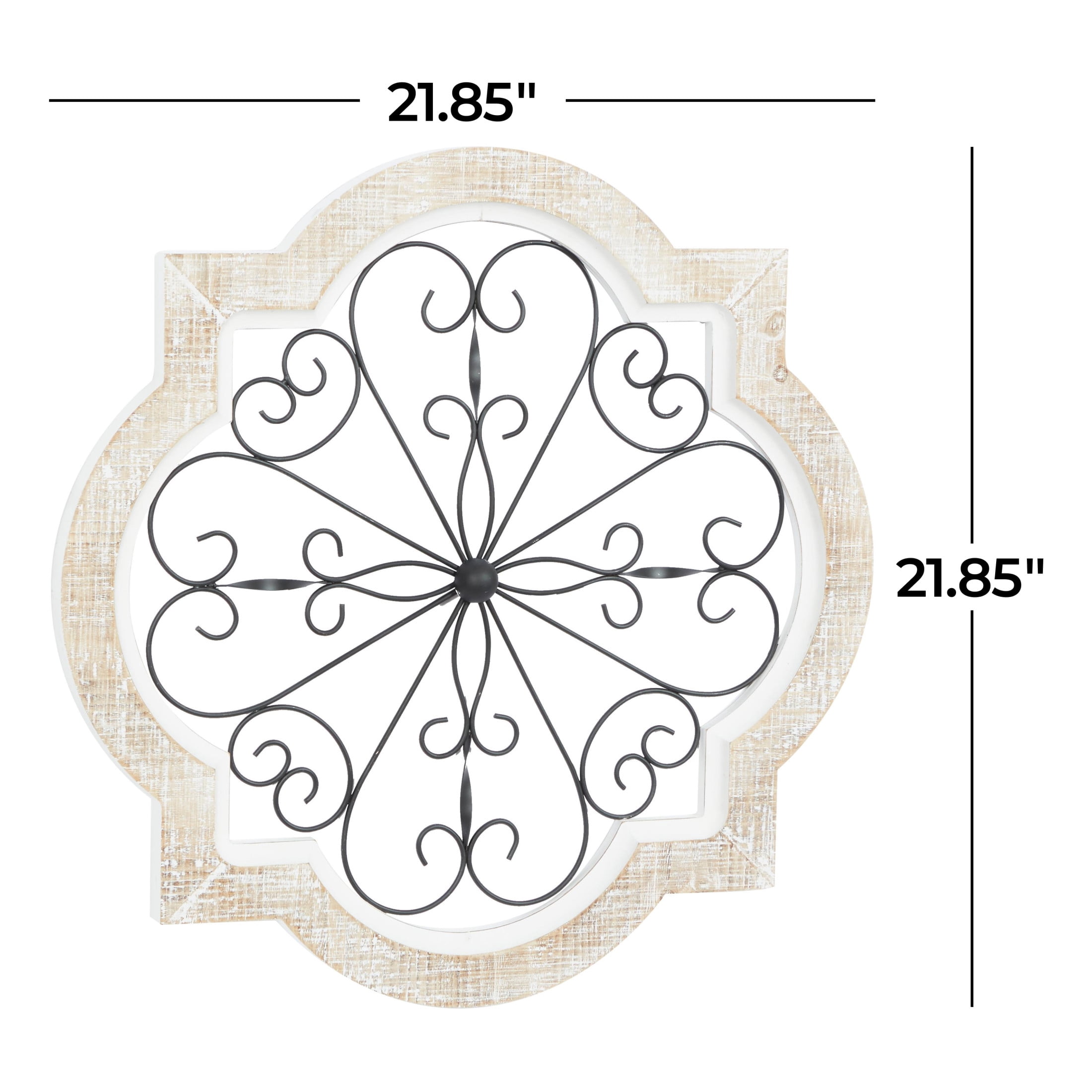 DecMode White Wooden Scroll Wall Decor with Metal Scroll Work