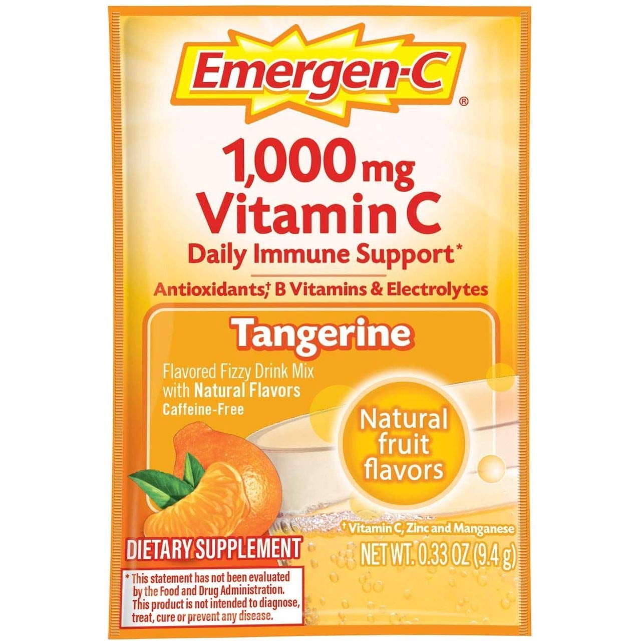(3 pack) Emergen-C 1000mg Vitamin C Powder for Daily Immune Support with Zinc and Manganese, Tangerine, 30 Count