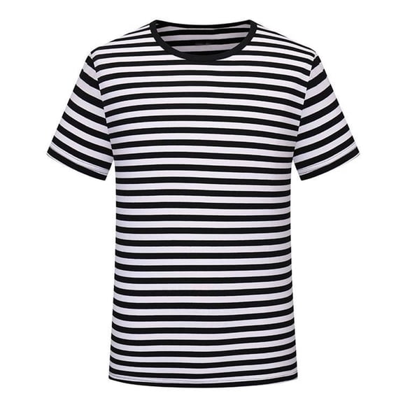 Men's Black White Striped T Shirts Crew Neck Short Sleeve Tops Casual Breton Striped Tees for Daily Streetwear