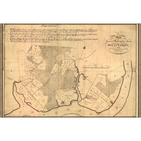 24"x36" Gallery Poster, Map of Mount Vernon, residence of George Washington made by himself. c1801
