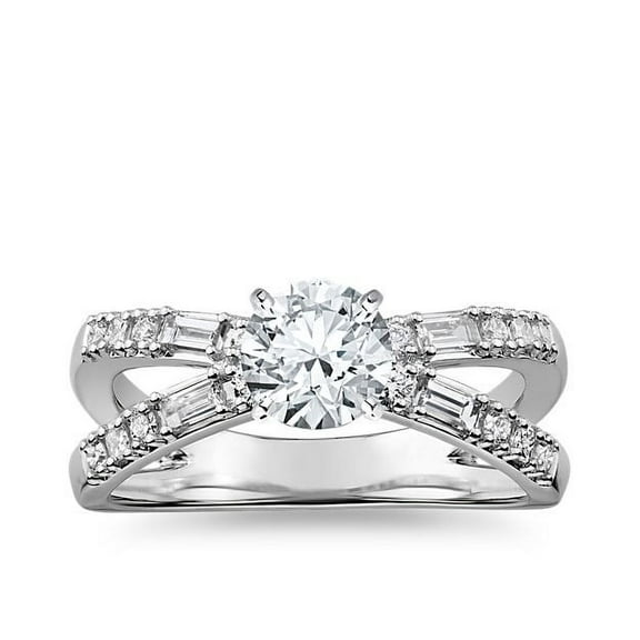 1.10 T.C.W Brilliant Round Cut Solitaire with Accents Stunning Real Diamond Ring for Engagement and Wedding Solid 14K White Gold Size 7