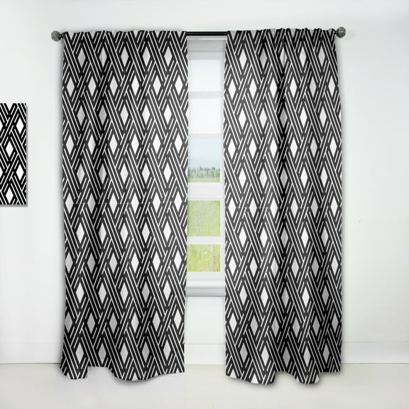 Designart 'Black and White Geometric Pattern II' Mid-Century Modern Curtain Panel