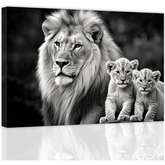 ZHONGYUTONG Lion Canvas Print Wall Art Black and White Animal Picture Wildlife Portrait Painting Modern Home Living Room Office Wall Decor Frame (20.00" x 30.00")