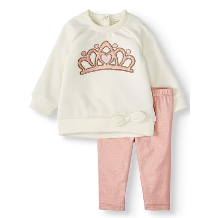 Wonder Nation Fleece Top and Leggings, 2pc Outfit Set (Baby Girls)