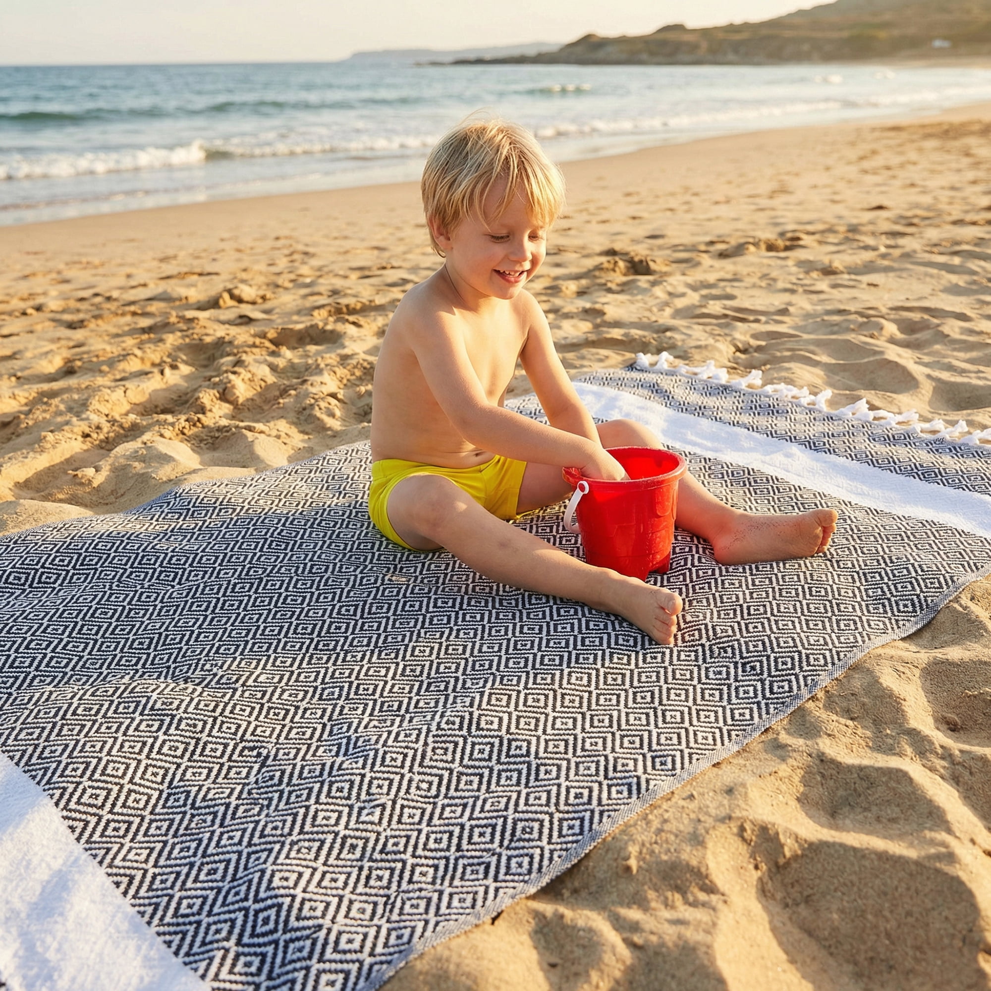 Unique Bargains Geometric Sandproof Turkish Beach Towel Dark Grey 71"x40"