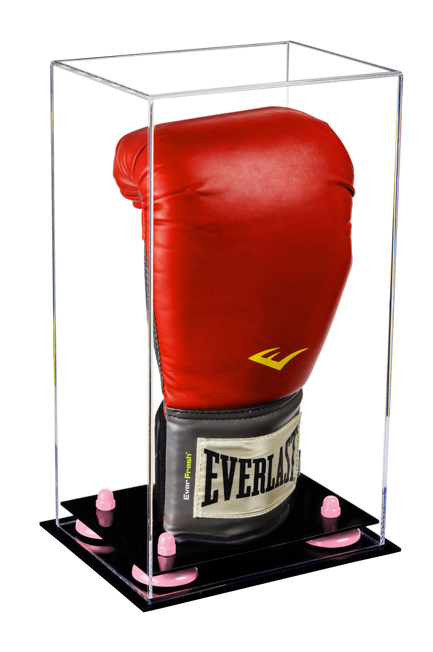 Deluxe Clear Acrylic Boxing Glove Display Case with Pink Risers (A092