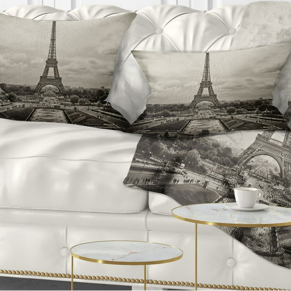 Designart Vintage View of Paris France - Cityscape Photo Throw Pillow - 12x20